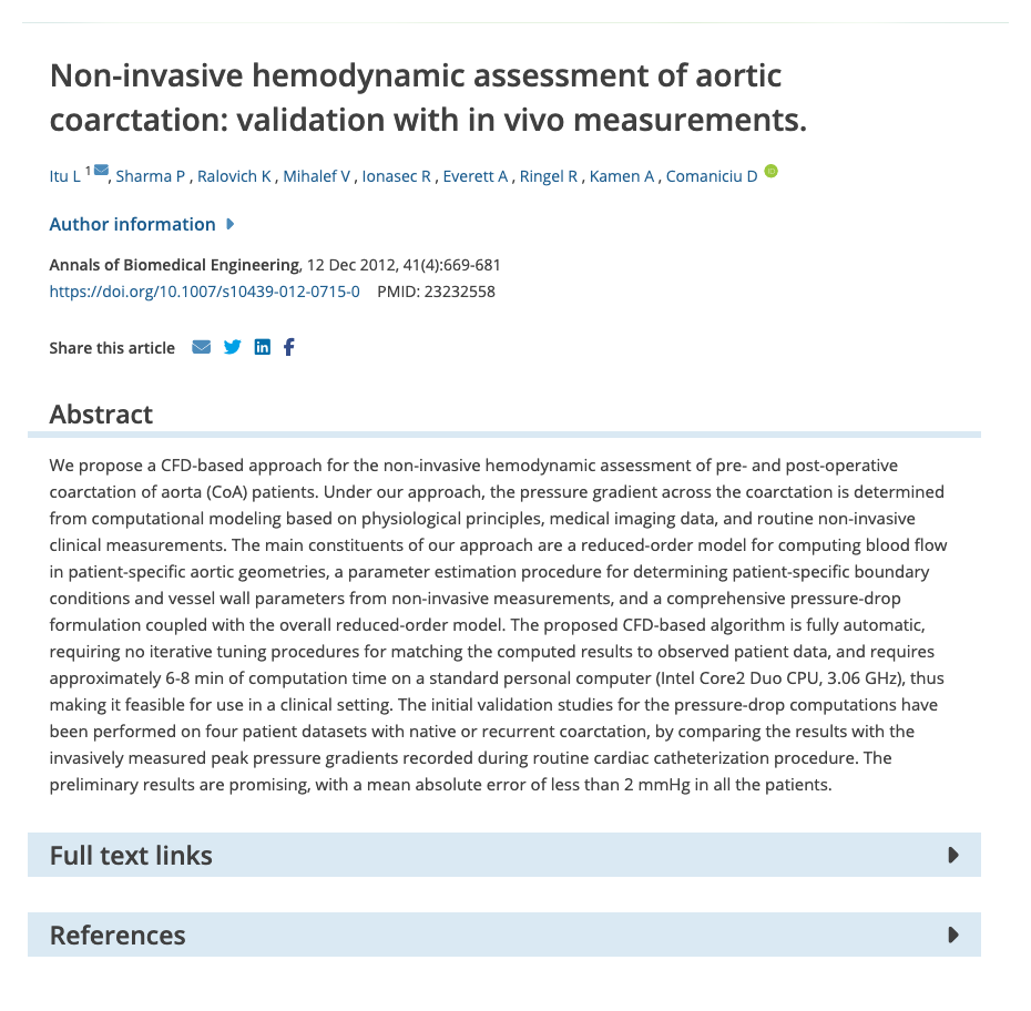 Non-Invasive Hemodynamic Assessment of Aortic Coarctation - Validation with In Vivo Measurements