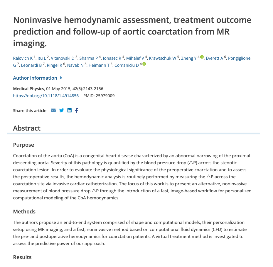 Noninvasive hemodynamic assessment, treatment outcome prediction and follow-up of aortic coarctation from MR imaging